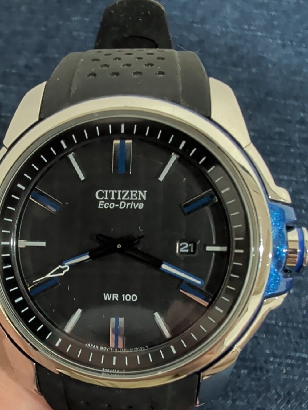 Citizen Eco-Drive Black Dial Watch with Metallic Blue Accents - Picture 5 of 6